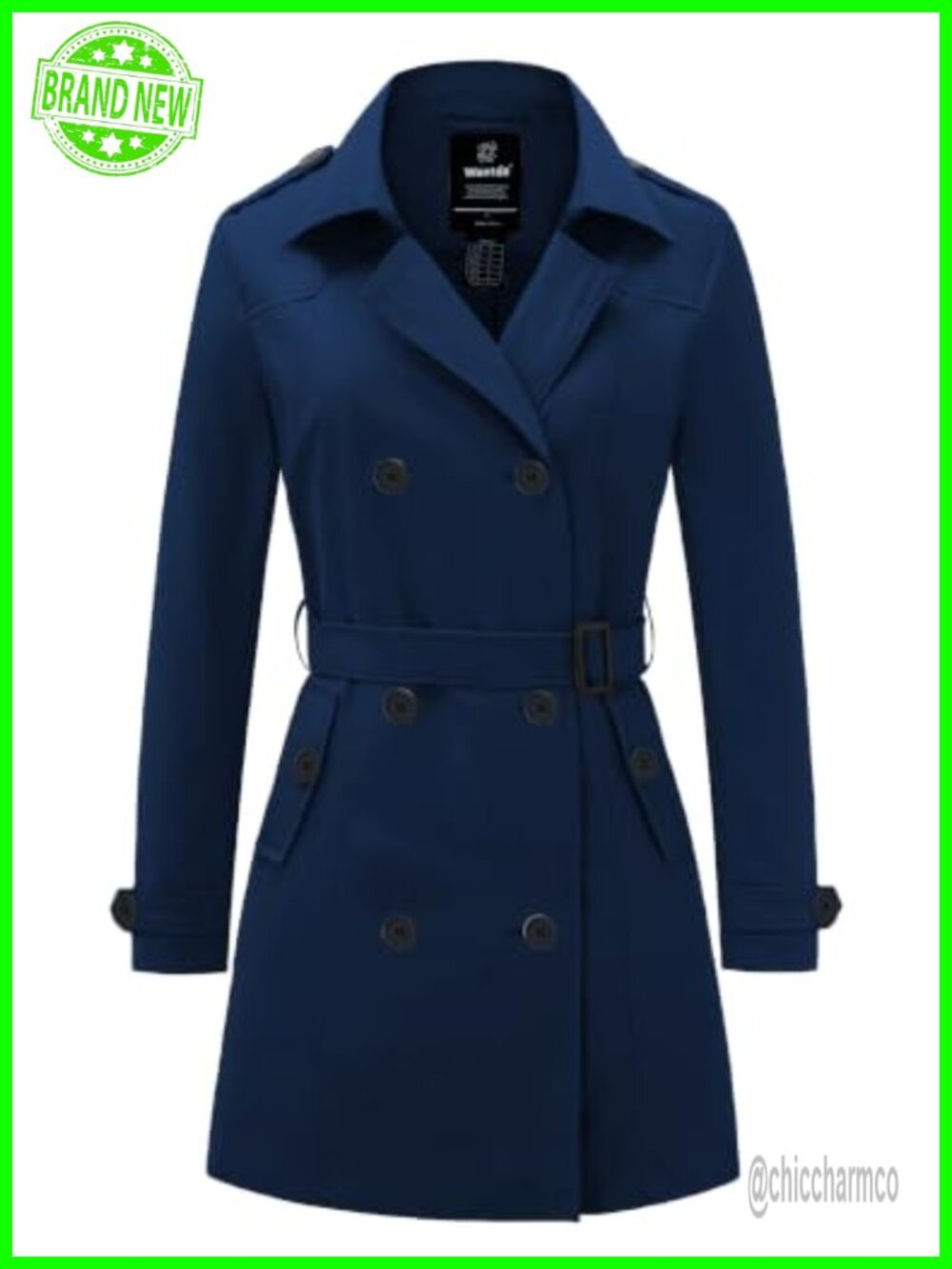 Classic Double-Breasted Trench Coat Belted Water Repellent